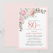Blush Pink Gold Floral 80歳の誕生日パーティー 招待状 (正面/裏面)
