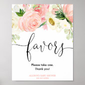 Blush pink gold floral elegant favors sign ポスター (正面)