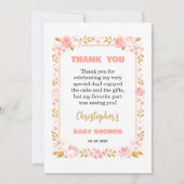 Blush Pink & Gold Floral Girl Baby Shower サンキューカード (正面)
