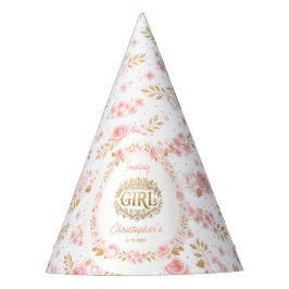 Blush Pink & Gold Floral Girl Baby Shower パーティーハット