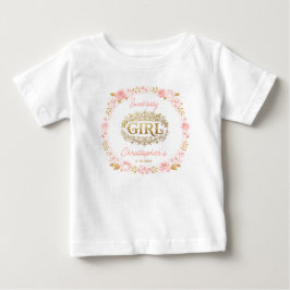 Blush Pink & Gold Floral Girl Baby Shower ベビーTシャツ