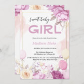 Blush pink gold Floral Girl baby shower 招待状 (正面/裏面)