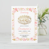 Blush Pink & Gold Floral Girl Baby Shower 招待状 (スタンド正面)
