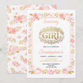 Blush Pink & Gold Floral Girl Baby Shower 招待状 (正面/裏面)