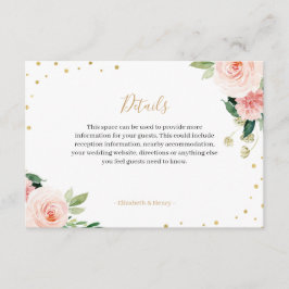Blush pink gold floral peony wedding details card エンクロージャーカード