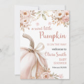 Blush Pink Gold Floral Pumpkin Girl Baby Shower 招待状 (正面)