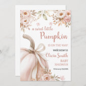 Blush Pink Gold Floral Pumpkin Girl Baby Shower 招待状 (正面/裏面)