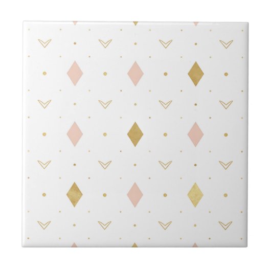 Blush Pink Gold Geometric Pattern タイル (正面)