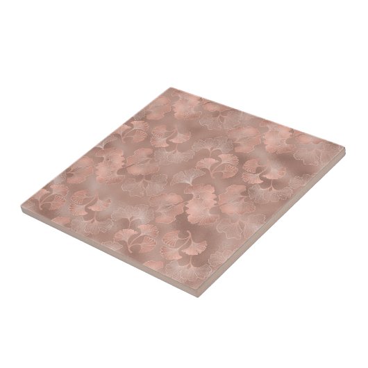 Blush Pink Gold Ginkgo Leaves Elegant Botanical 4 タイル (側面)