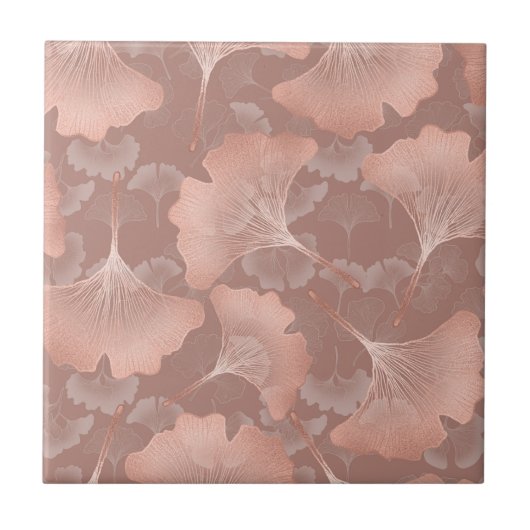 Blush Pink Gold Ginkgo Leaves Elegant Botanical 7 タイル (正面)