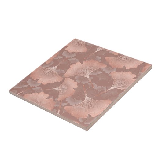 Blush Pink Gold Ginkgo Leaves Elegant Botanical 7 タイル (側面)