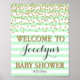 Blush Pink Gold Girl Baby Shower Welcome Sign ポスター