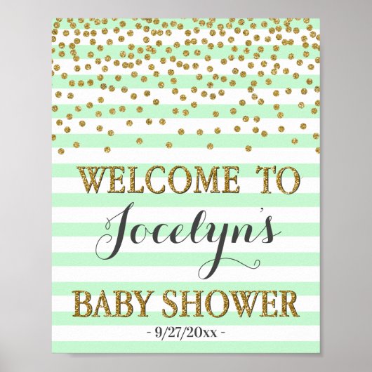 Blush Pink Gold Girl Baby Shower Welcome Sign ポスター (正面)