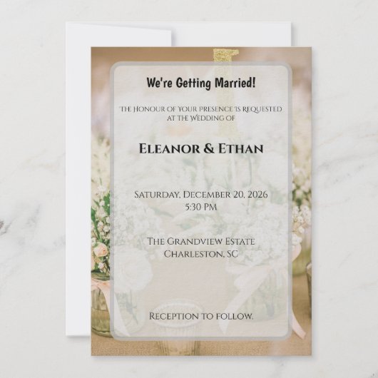 Blush Pink & Gold Glitter Rustic Elegant Wedding I 招待状 (正面)