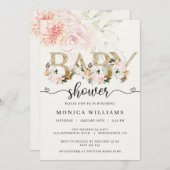 Blush Pink & Gold Lace Girl Baby Shower 招待状 (正面/裏面)