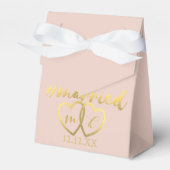 Blush Pink Gold Married Hearts Wedding Favor Boxes フェイバーボックス (正面サイド)