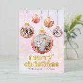 Blush Pink & Gold Ornament Photo Christmas  箔シーズンカード (立ち正面)