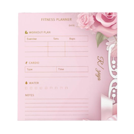 Blush pink gold pastel watercolo fittness Planner  ノートパッド (正面)