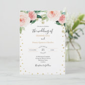 Blush pink gold peony elegant floral wedding  招待状 (スタンド正面)