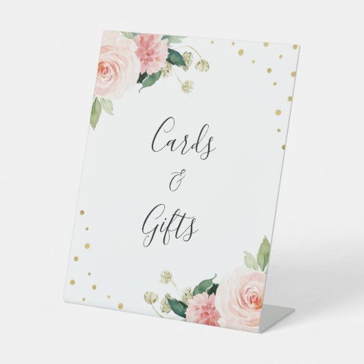 Blush pink gold peony floral wedding gifts sign 台座サイン (正面)