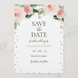 Blush pink gold peony floral wedding save the date 招待状