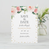Blush pink gold peony floral wedding save the date 招待状 (スタンド正面)