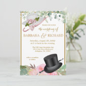 Blush Pink Gold Romantic Floral QR Wedding  招待状 (スタンド正面)