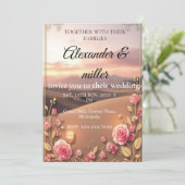 Blush Pink & Gold Sunset Wedding InvitatInvitation 招待状 (スタンド正面)
