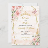 Blush Pink Gold Tiara Save The Date 16th Birthday 招待状 (正面)