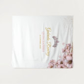 Blush Pink Golden Floral Quinceañera Backdrop タペストリー (正面(横))