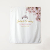 Blush Pink Golden Floral Quinceañera Backdrop タペストリー (正面)