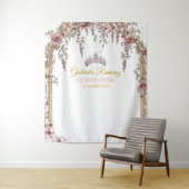 Blush Pink Golden Floral Quinceañera Backdrop タペストリー (インサイチュ)