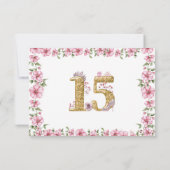 Blush Pink Golden Mis Quince Glitter Quinceañera サンキューカード (裏面)