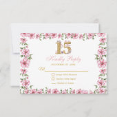 Blush Pink Golden Mis Quince Glitter Quinceañera 出欠カード (正面)