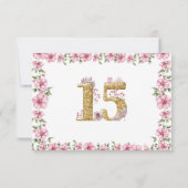 Blush Pink Golden Mis Quince Glitter Quinceañera 出欠カード (裏面)