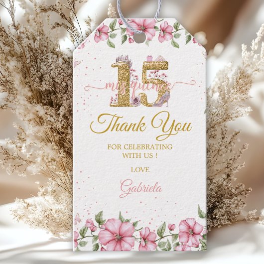 Blush Pink Golden Mis Quince Quinceañera  ギフトタグ