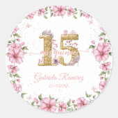 Blush Pink Golden Mis Quince Quinceañera  ラウンドシール (正面)