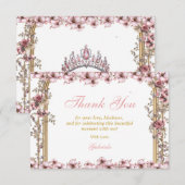 Blush Pink Golden Tiara Floral Quinceañera サンキューカード (正面/裏面)