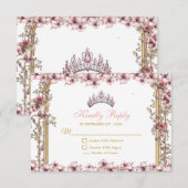 Blush Pink Golden Tiara Floral Quinceañera 出欠カード (正面/裏面)