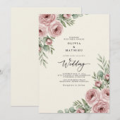 Blush Pink Graceful Botanical Wedding 招待状 (正面/裏面)
