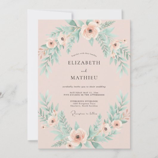 Blush Pink Graceful Spring Wedding 招待状 (正面)