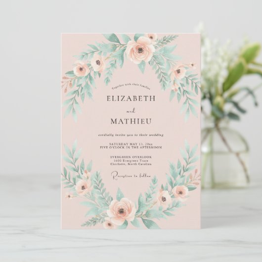 Blush Pink Graceful Spring Wedding 招待状 (スタンド正面)
