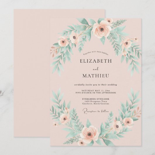 Blush Pink Graceful Spring Wedding 招待状 (正面/裏面)