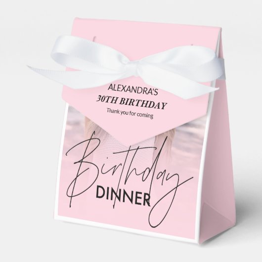 Blush Pink Gradient Photo Birthday Dinner フェイバーボックス (正面サイド)