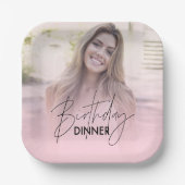 Blush Pink Gradient Photo Birthday Dinner ペーパープレート (正面)