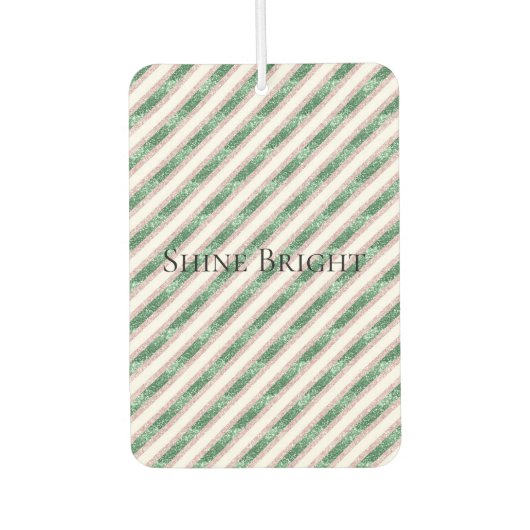 Blush Pink Green Glitter Stripes Christmas   カーエアーフレッシュナー (正面)