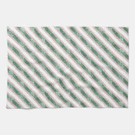 Blush Pink Green Glitter Stripes Christmas   キッチンタオル