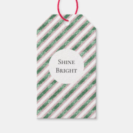 Blush Pink Green Glitter Stripes Christmas ギフトタグ