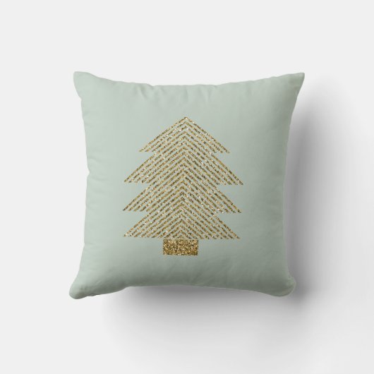 Blush Pink Green Glitter Stripes Christmas   クッション (裏面)