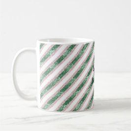 Blush Pink Green Glitzy Glitter Stripes Christmas コーヒーマグカップ